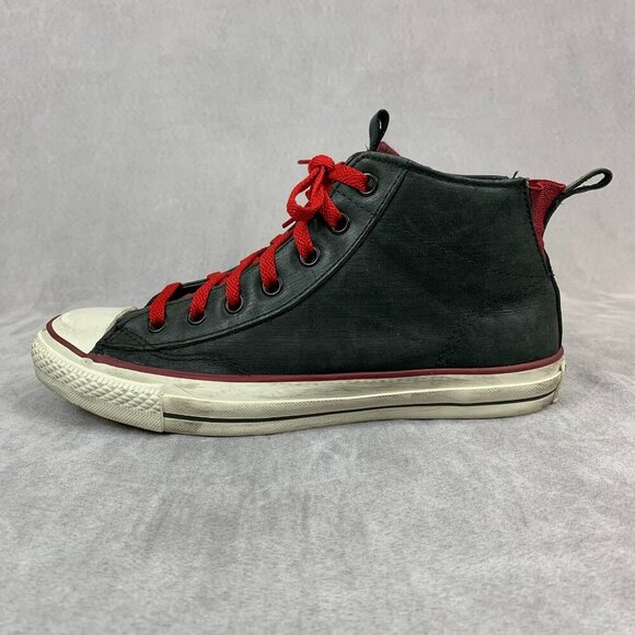 Converse John Varvatos Men Shoes 9 Gray Red Mid Top Leather Sneakers Rock Skater - Picture 2 of 12